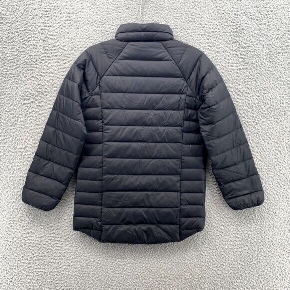 Patagonia Puff Down Jacket Kids Medium (10) Black Drop-Tail Sweater Slim Outdoor - Picture 10 of 14